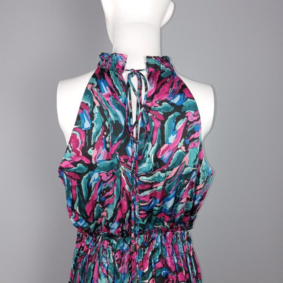 Nicole Miller Smocked Waist Midi Dress Women's Size Small Multicolor Print - Picture 5 of 10